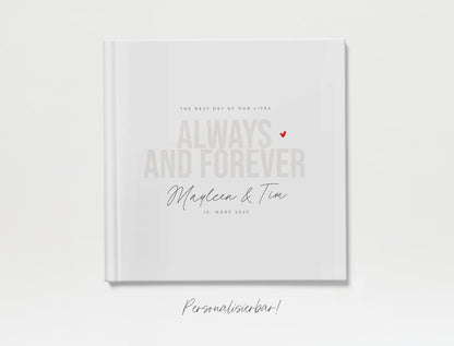 Personalisiertes Hochzeitsgästebuch | Always & forever, beige/rot, personalisiert | Gästebuch Hochzeit personalisierbar | Erinnerungsbuch