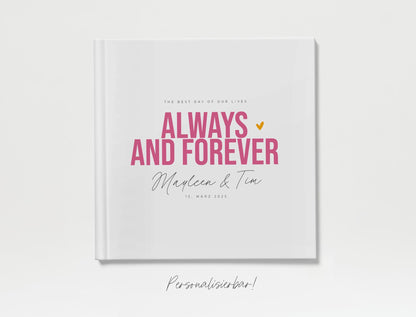 Gästebuch | Always & forever, pink/orange, personalisiert | Ausfüllbuch, Erinnerungsbuch | Gästebuch Hochzeit personalisierbar