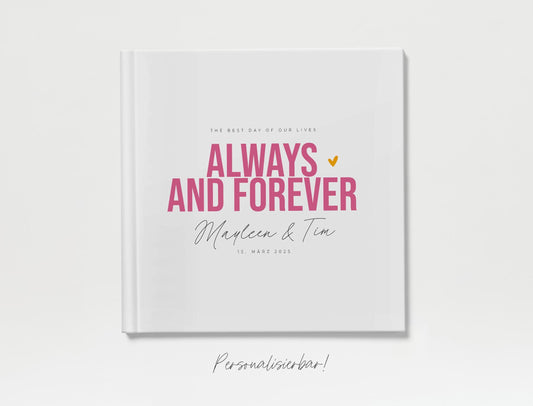 Gästebuch | Always & forever, pink/orange, personalisiert | Ausfüllbuch, Erinnerungsbuch | Gästebuch Hochzeit personalisierbar