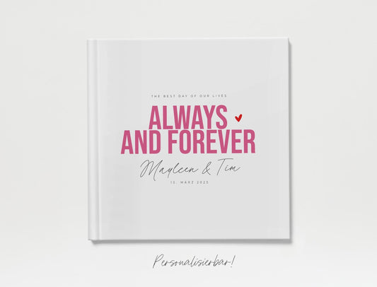 Personalisiertes Hochzeitsgästebuch | Always & forever, pink/rot, personalisiert | Ausfüllbuch, Erinnerungsbuch