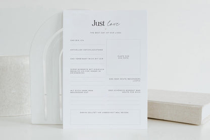 Hochzeits-Ausfüllkarten, DIN A5 | Gästebuchkarten Hochzeit | Hochzeitsspiel Gäste | Erinnerung für Braut & Bräutigam